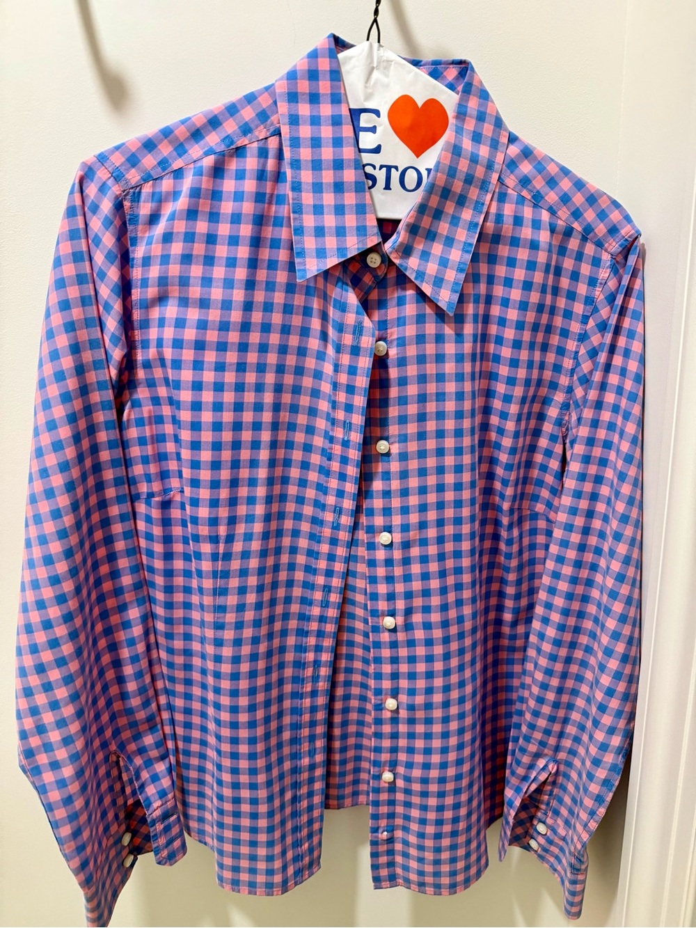 Women’s Pink and Blue Gingham Button-Down Shirt